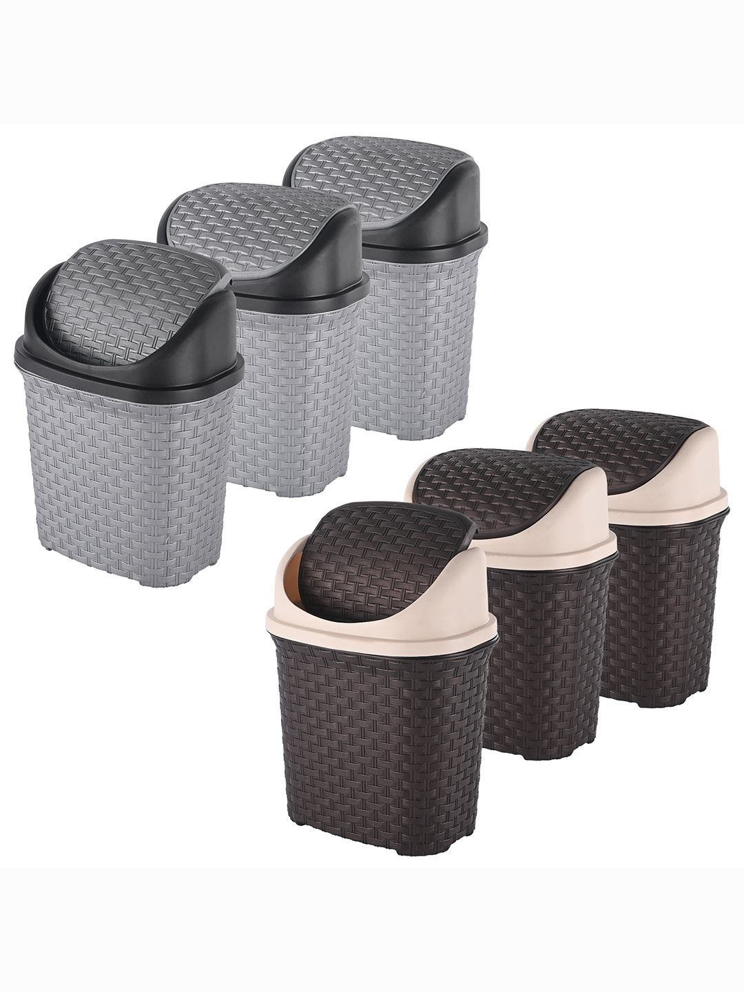 

Kuber Industries 6-Pcs Grey & Brown Textured Check Dhakkan Pedal Dustbin - 7 Ltrs