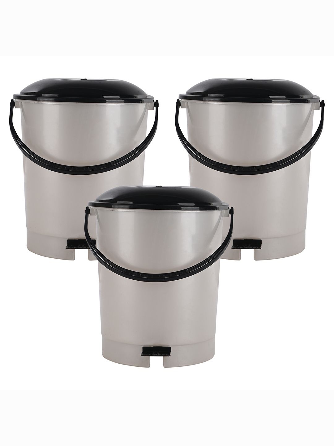 

Kuber Industries 3-Pcs White & Black Check Dhakkan Pedal Dustbins - 10 Ltrs