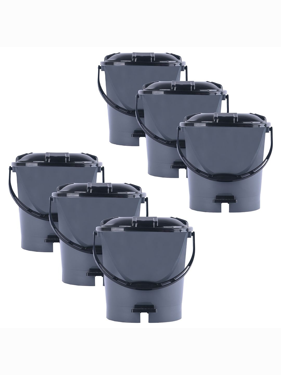 

Kuber Industries 6-Pcs Grey & Black Check Dhakkan Pedal Dustbins - 7 Ltrs