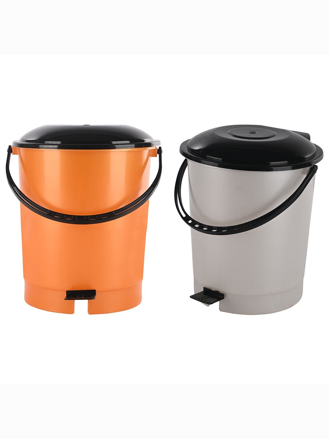 

Kuber Industries 2-Pcs White & Orange Colored Check Dhakkan Pedal Dustbins - 7 Ltrs