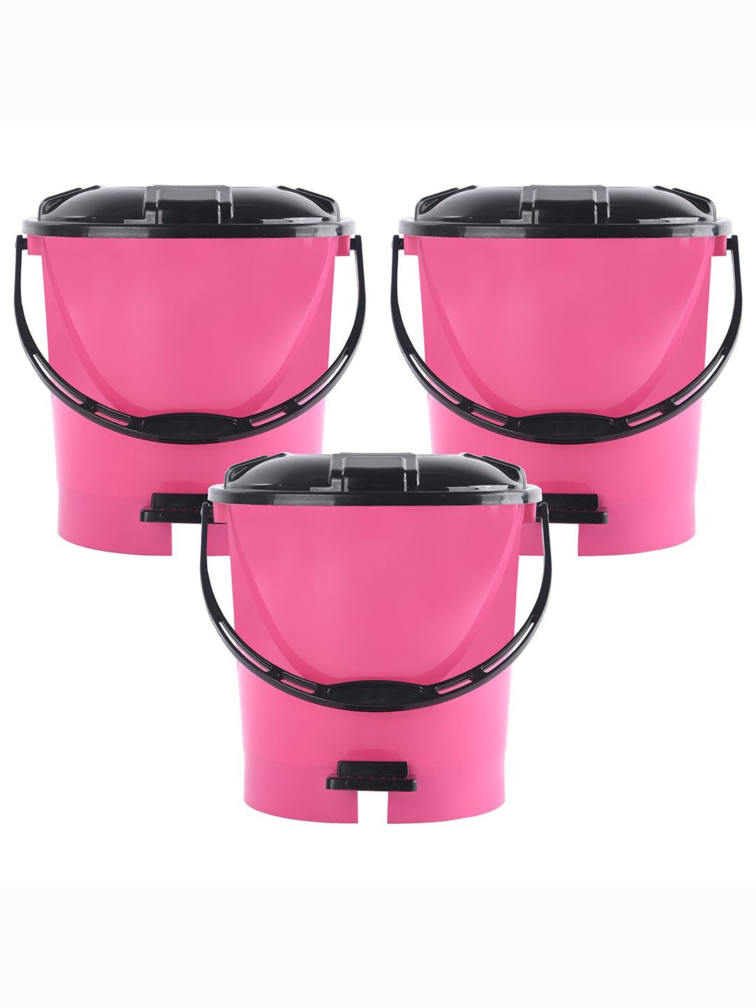 

Kuber Industries 3-Pcs Pink & Black Pedal Dustbin - 7Ltrs