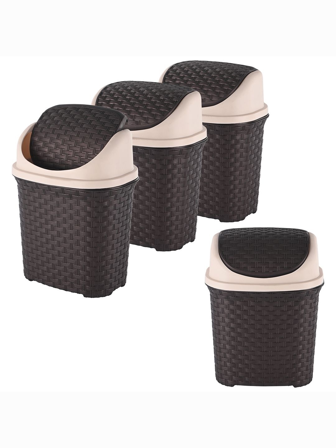 

Kuber Industries 4-Pcs Brown Textured Check Dhakkan Pedal Dustbin - 7 Ltrs