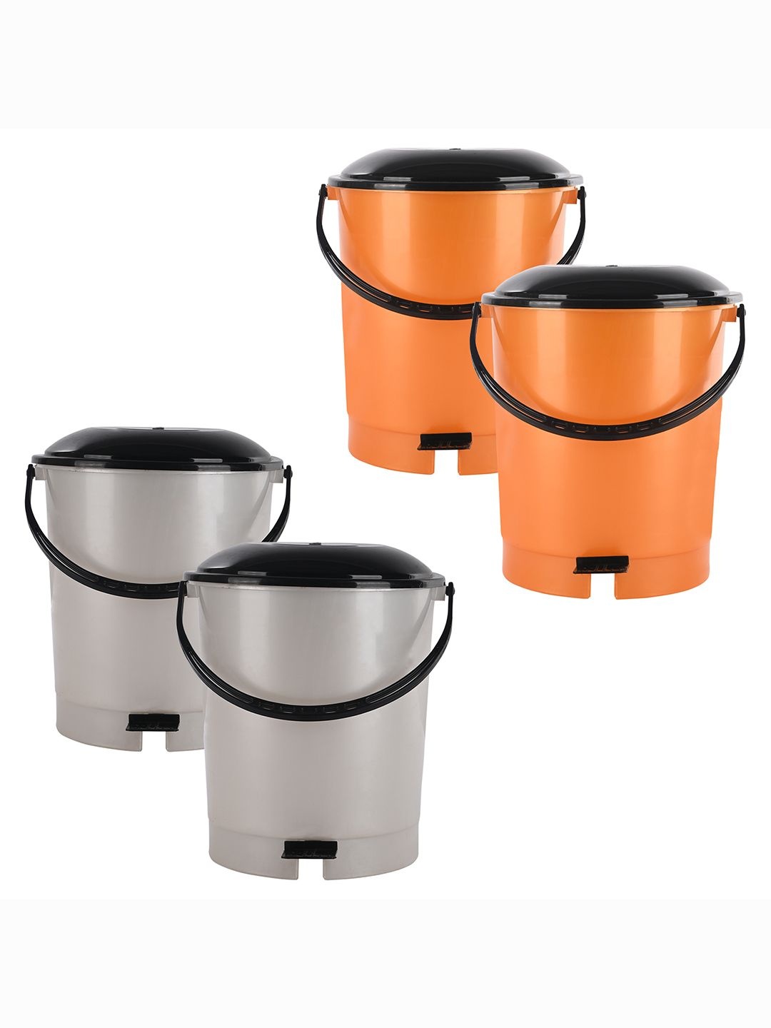 

Kuber Industries 4-Pcs White & Orange Colored Check Dhakkan Pedal Dustbins - 10 Ltrs