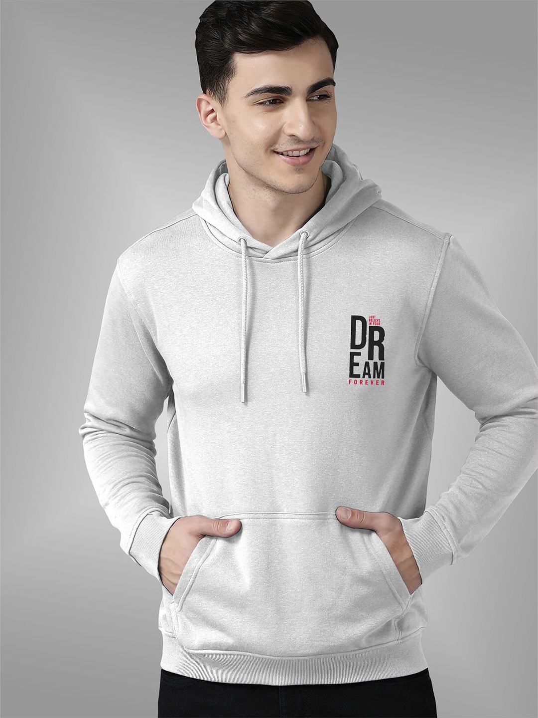 

BAESD Men Printed Hooded Sweatshirt, White
