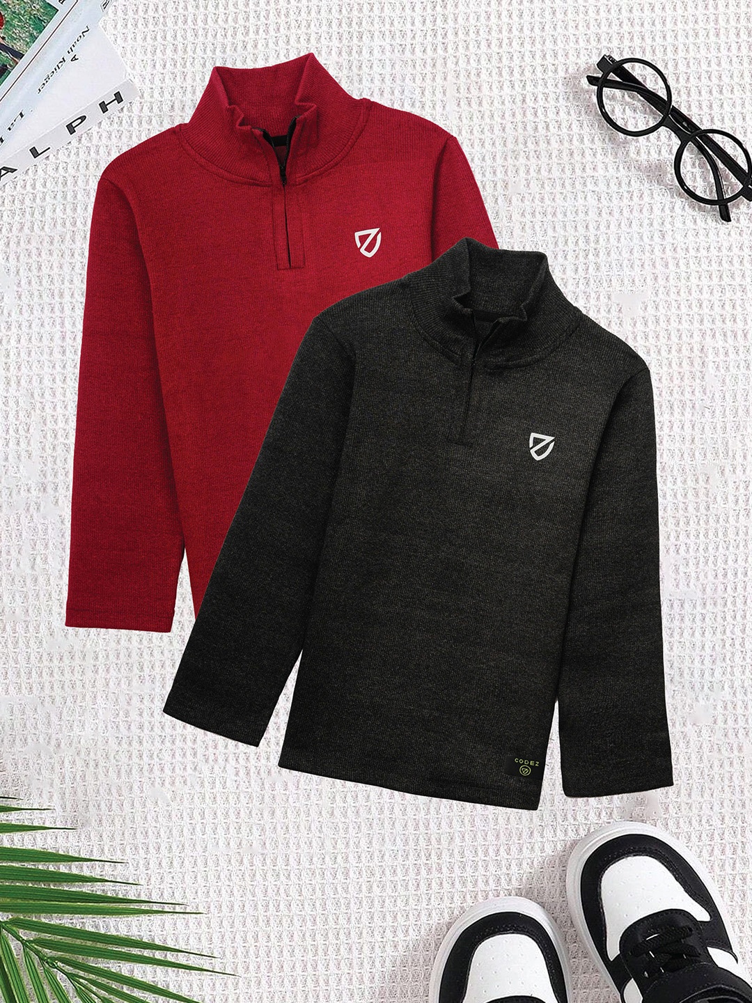 

BAESD Boys Pack Of 2 High Neck Sweatshirt, Maroon