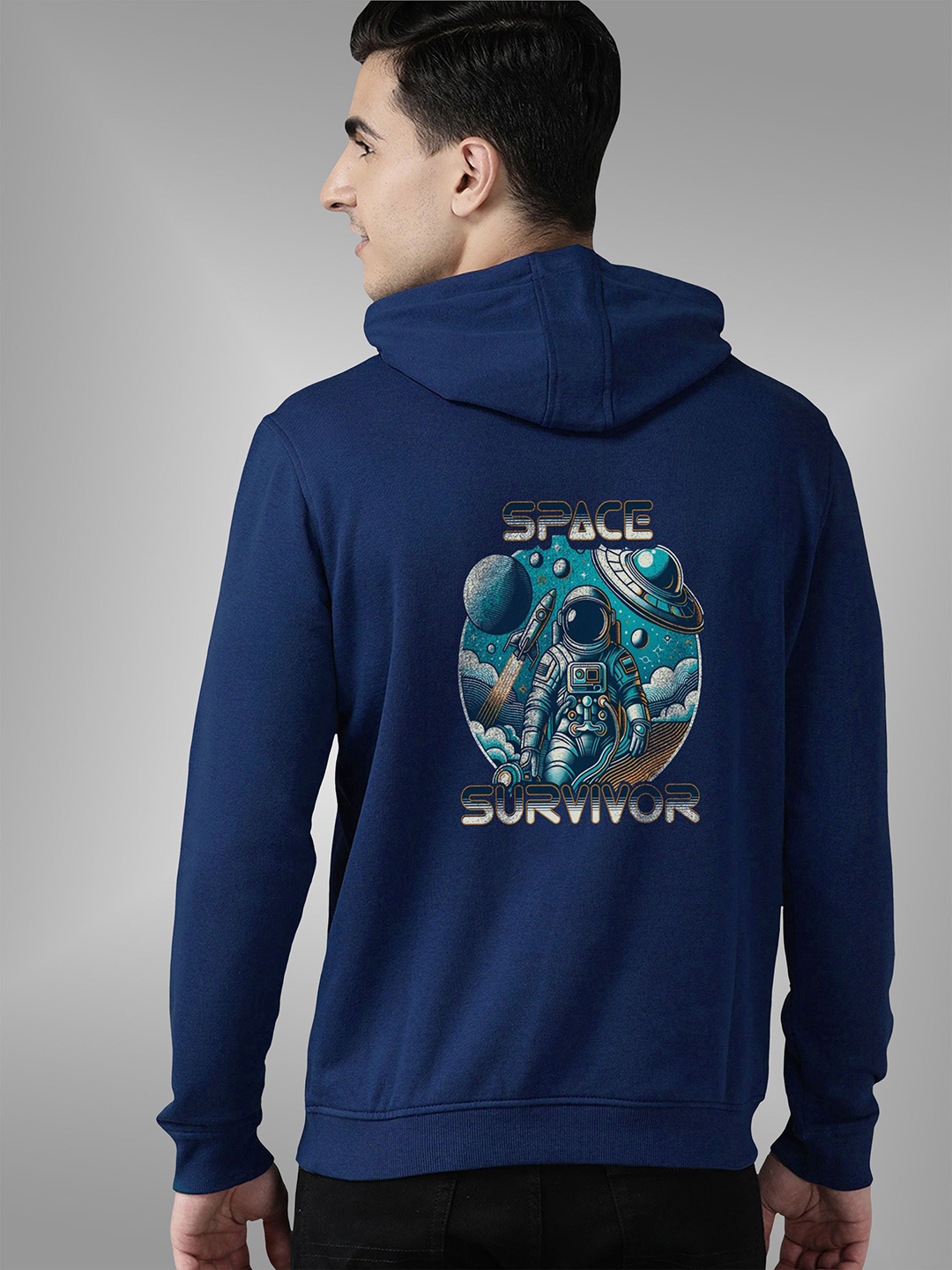 

BAESD Men Printed Hooded Sweatshirt, Blue
