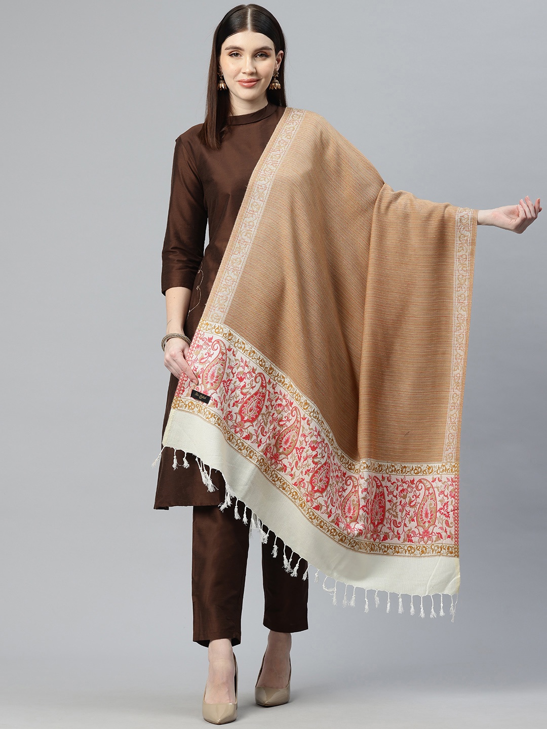 

SWI Stylish Women Paisley Woven Design Shawl, Beige