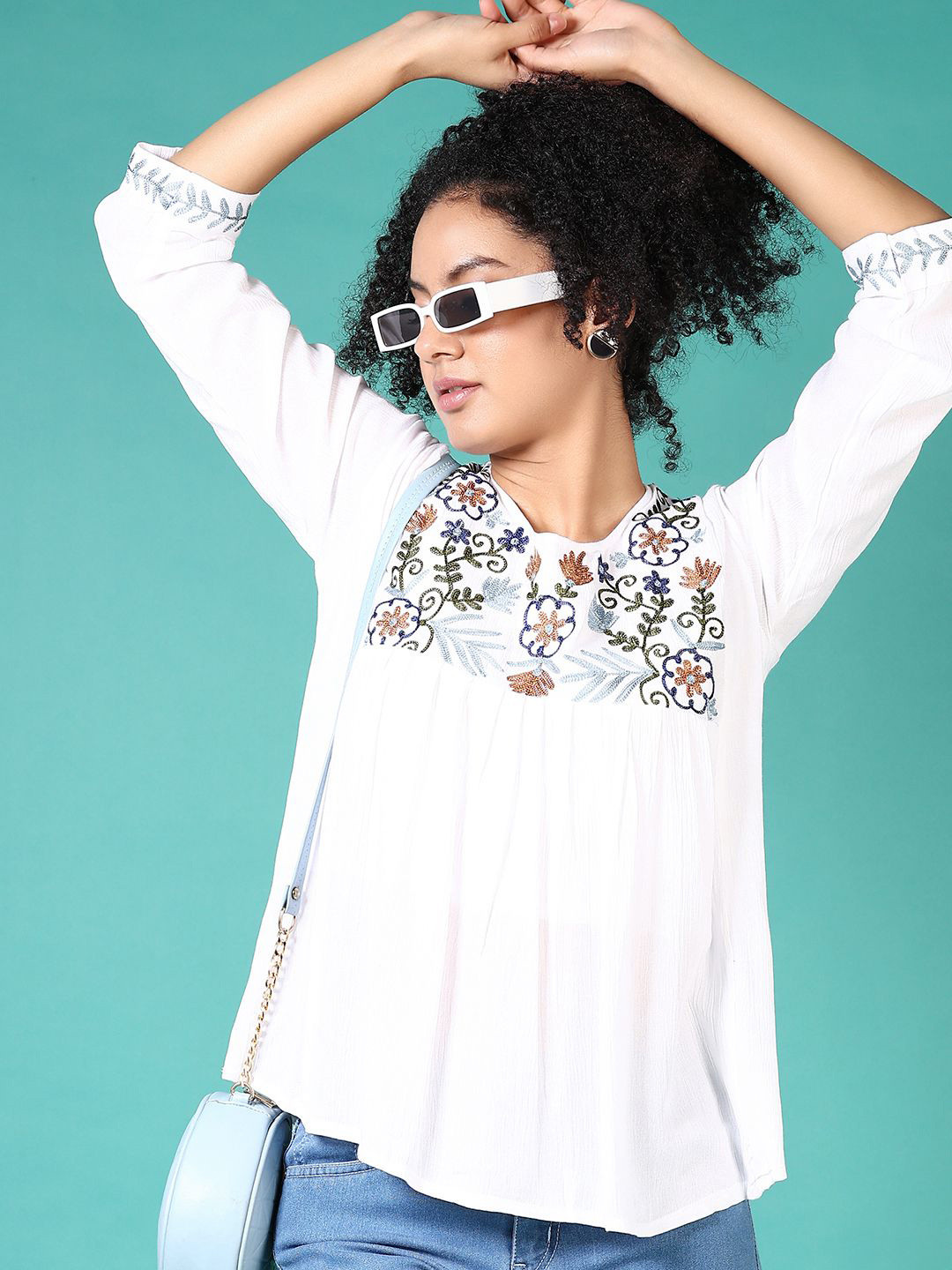 

V-Mart Embroidered Round Neck Top, White