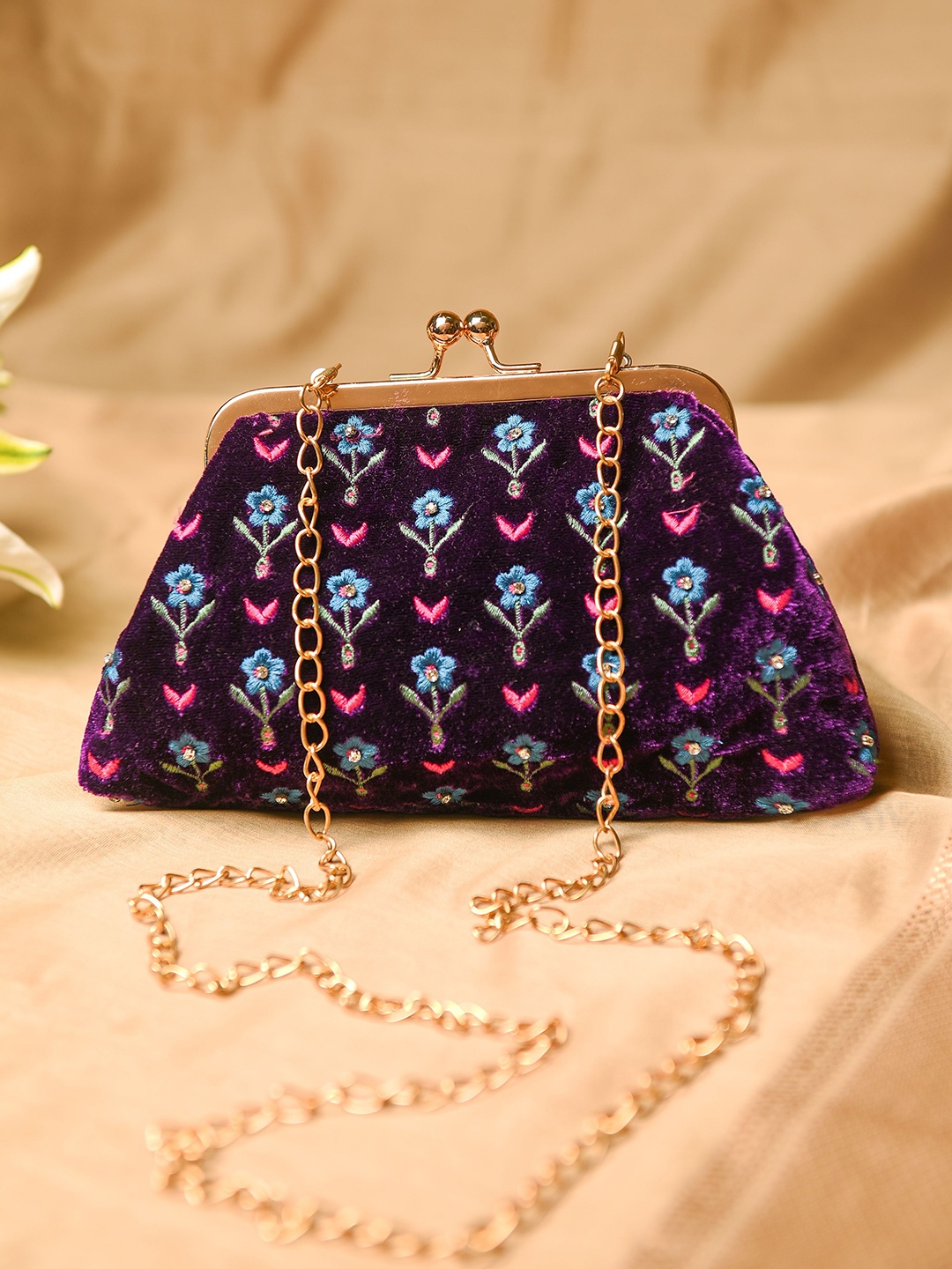 

JAYPORE Embroidered Purse Clutch, Purple
