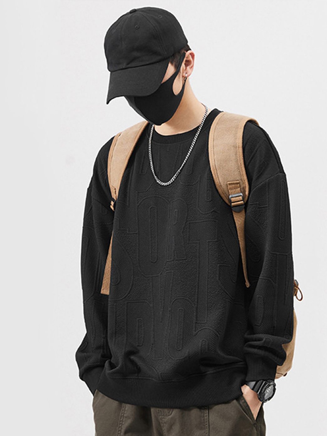

StyleCast Men Self Design Sweatshirt, Black