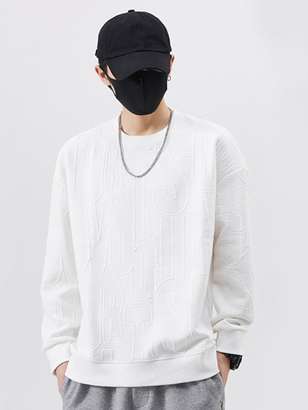

StyleCast Men Round Neck Self Design Sweatshirt, White