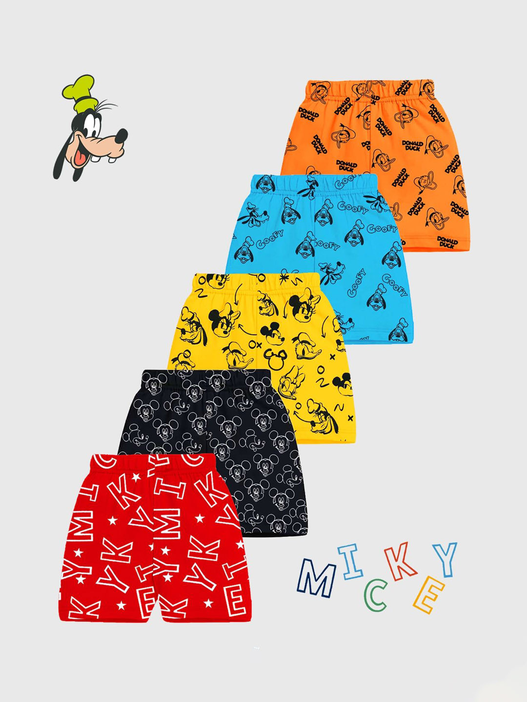 

Disney By Miss and Chief Boys Pack of 5 Humour and Comic Printed Mickey & Friends Shorts, Red