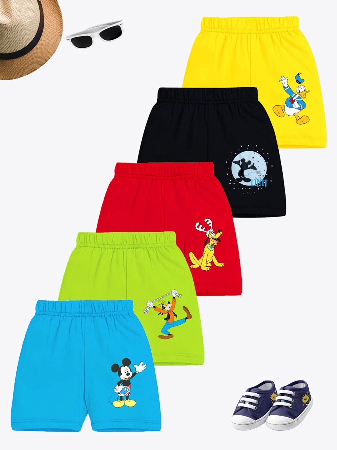 

Disney By Miss and Chief Boys Pack of 5 Mickey & Friends Printed Shorts, Yellow