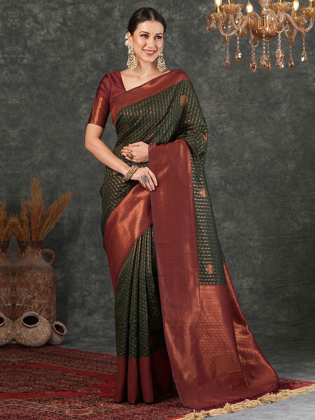 

Mitera Women Silk Blend Jacquard Saree, Green