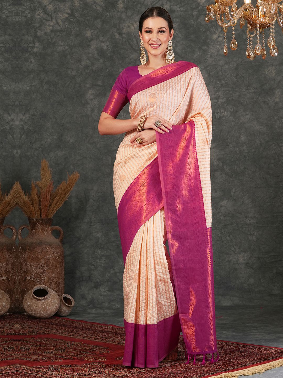 

Mitera Woven Design Zari Saree, Cream