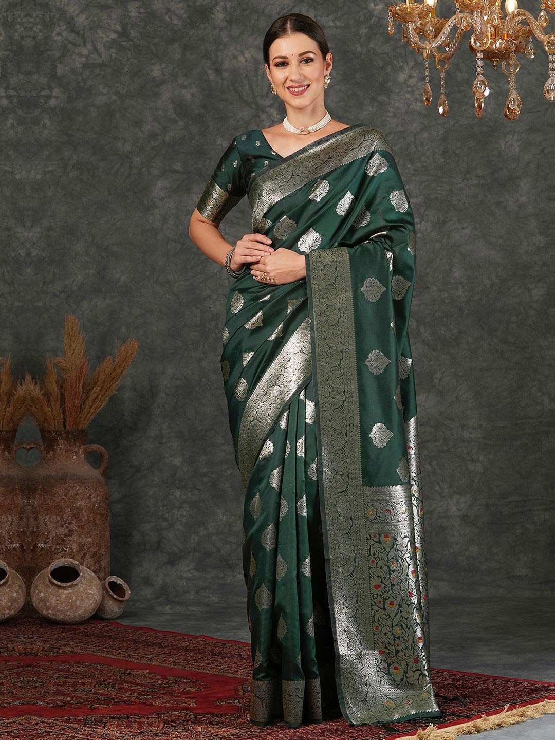 

Mitera Woven Design Zari Saree, Green