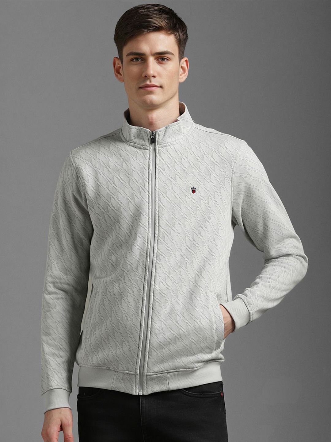 

Louis Philippe Sport Men High Neck Front-Open Sweatshirt, Grey