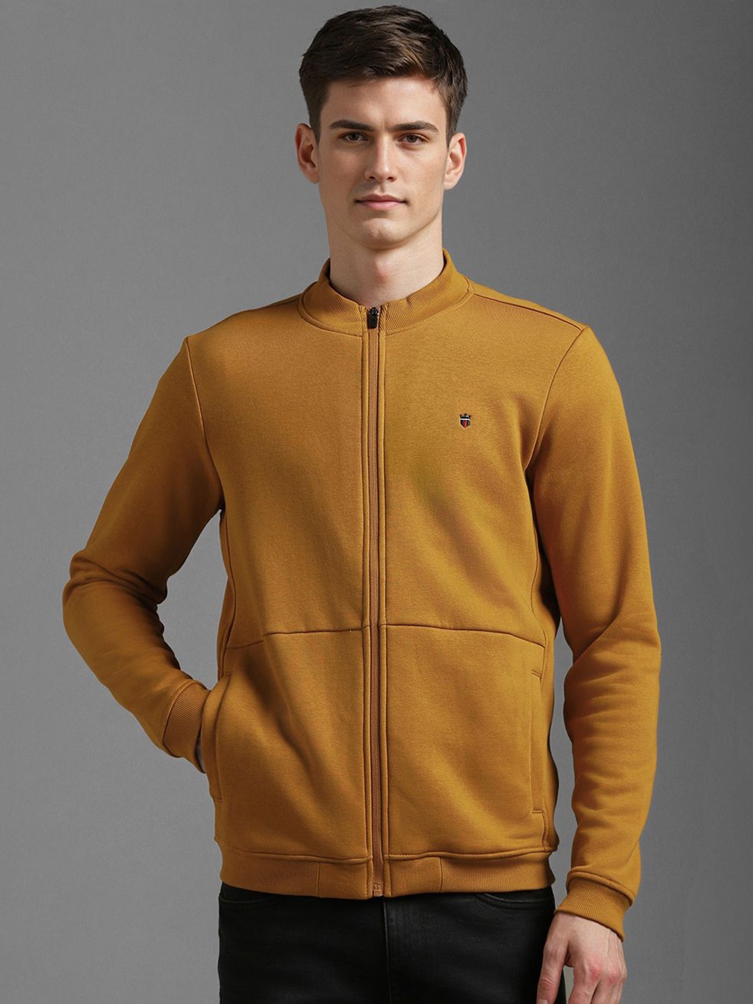 

Louis Philippe Sport Men Front-Open Cotton Sweatshirt, Mustard