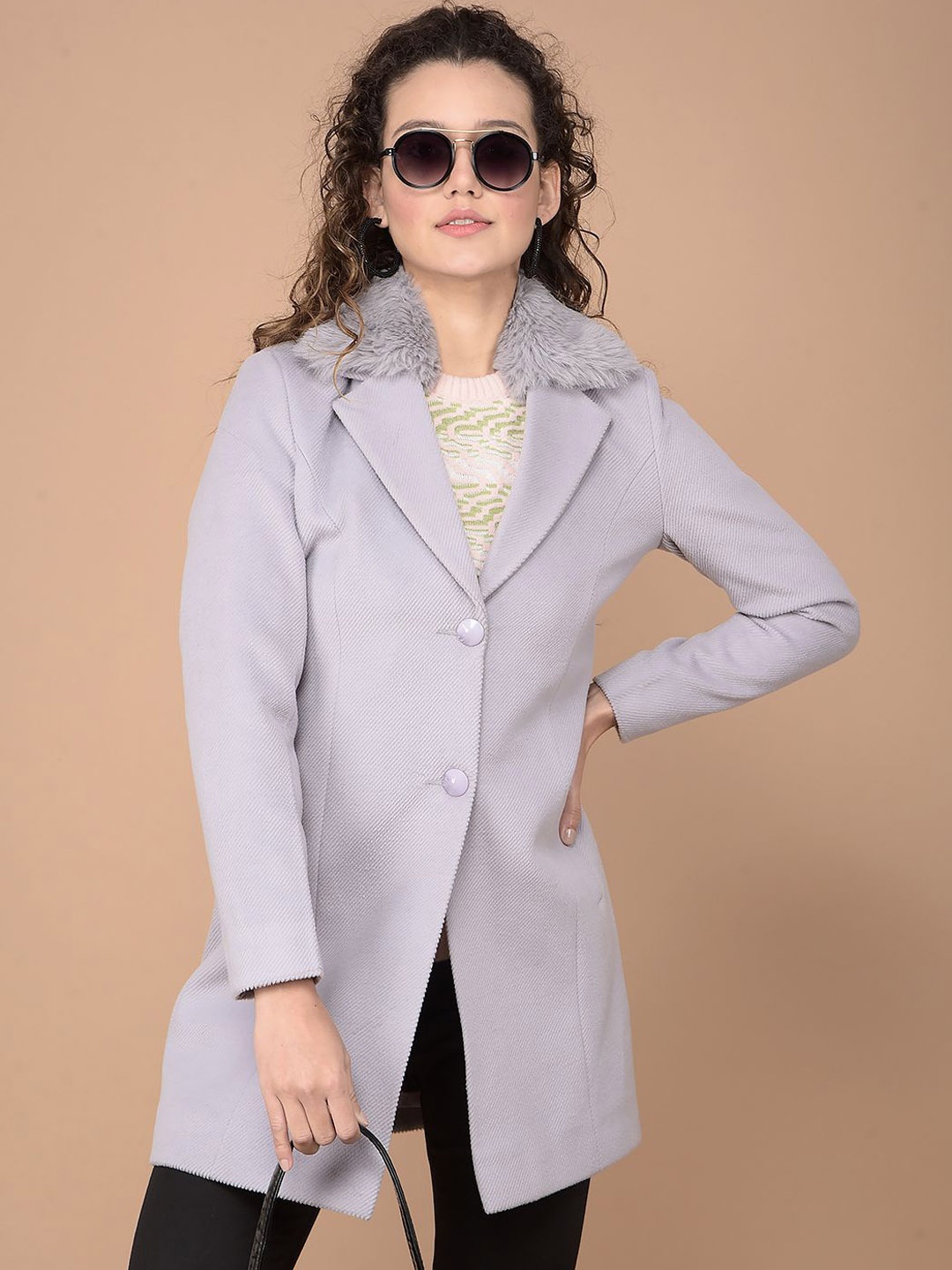 

Crimsoune Club Women Single Breasted Notched Lapel Overcoat, Purple