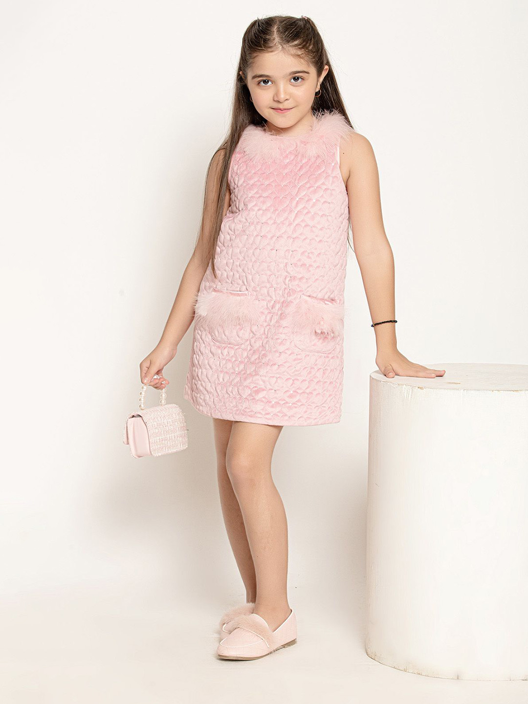 

One Friday Girls A-Line Varsity Chic Faux Fur Dream Dress, Pink