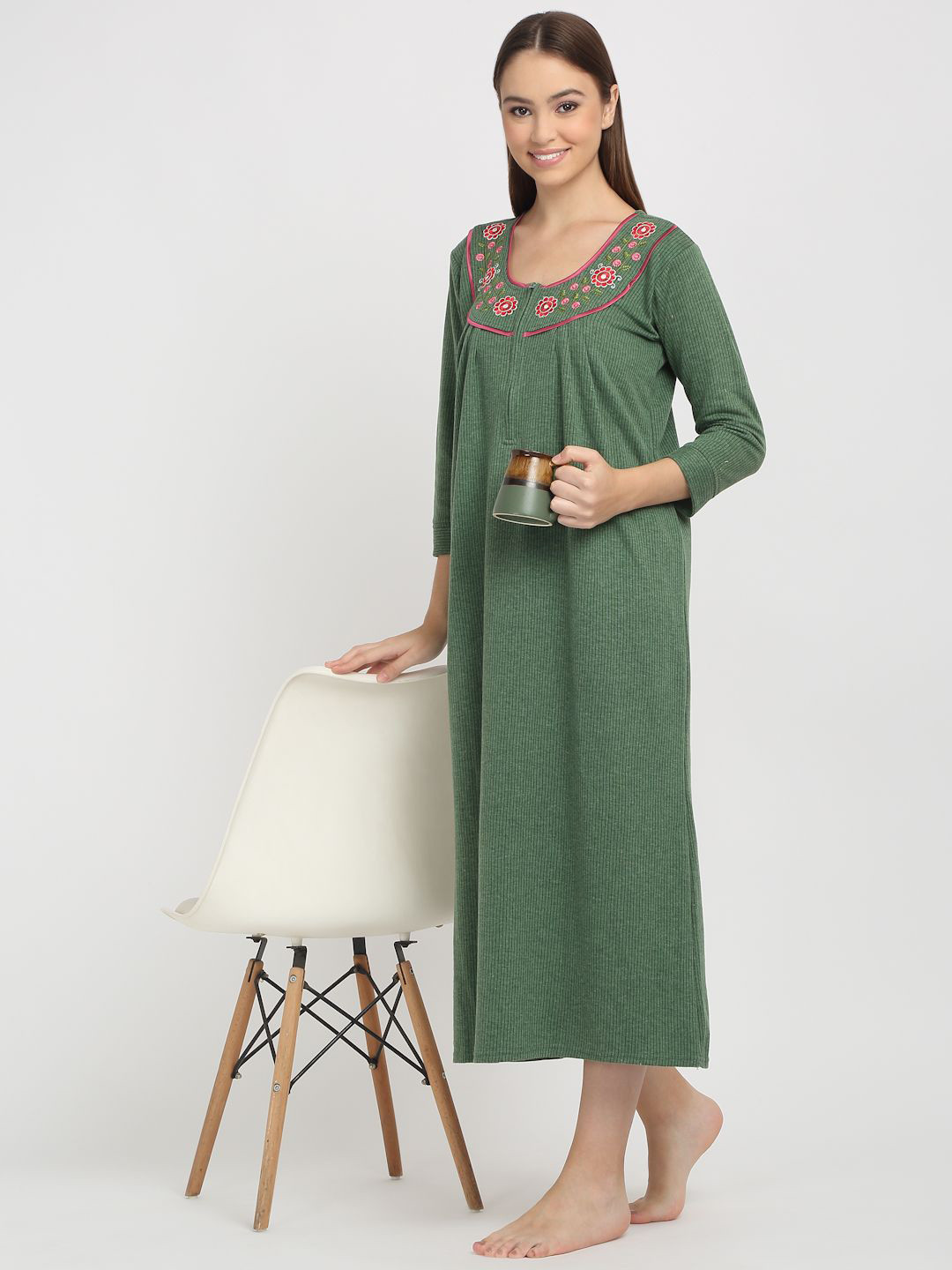 

Arrabi Embroidered Maxi Nightdress, Green