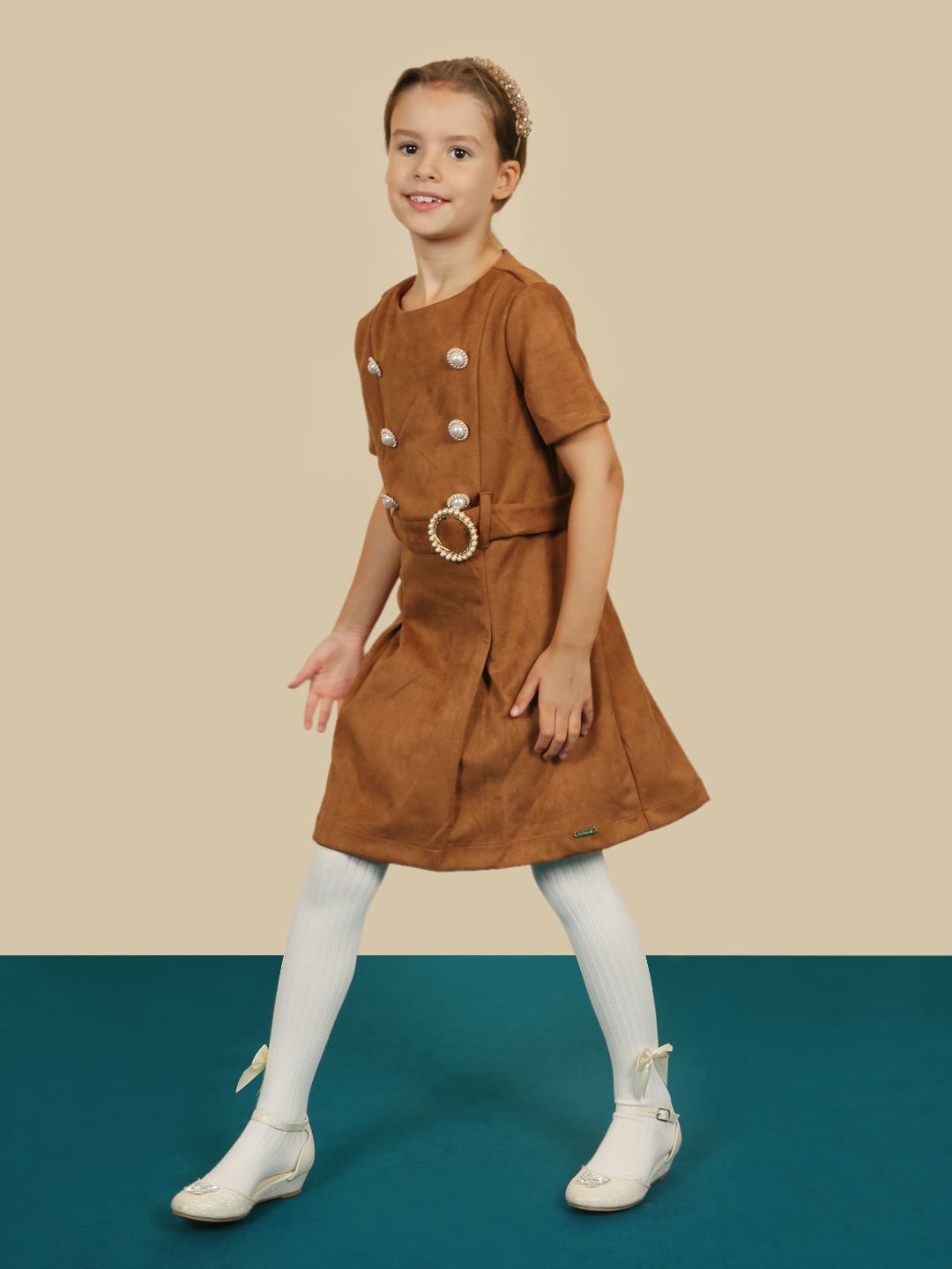 

One Friday Girls Brown Suede Dress Comes with a belt