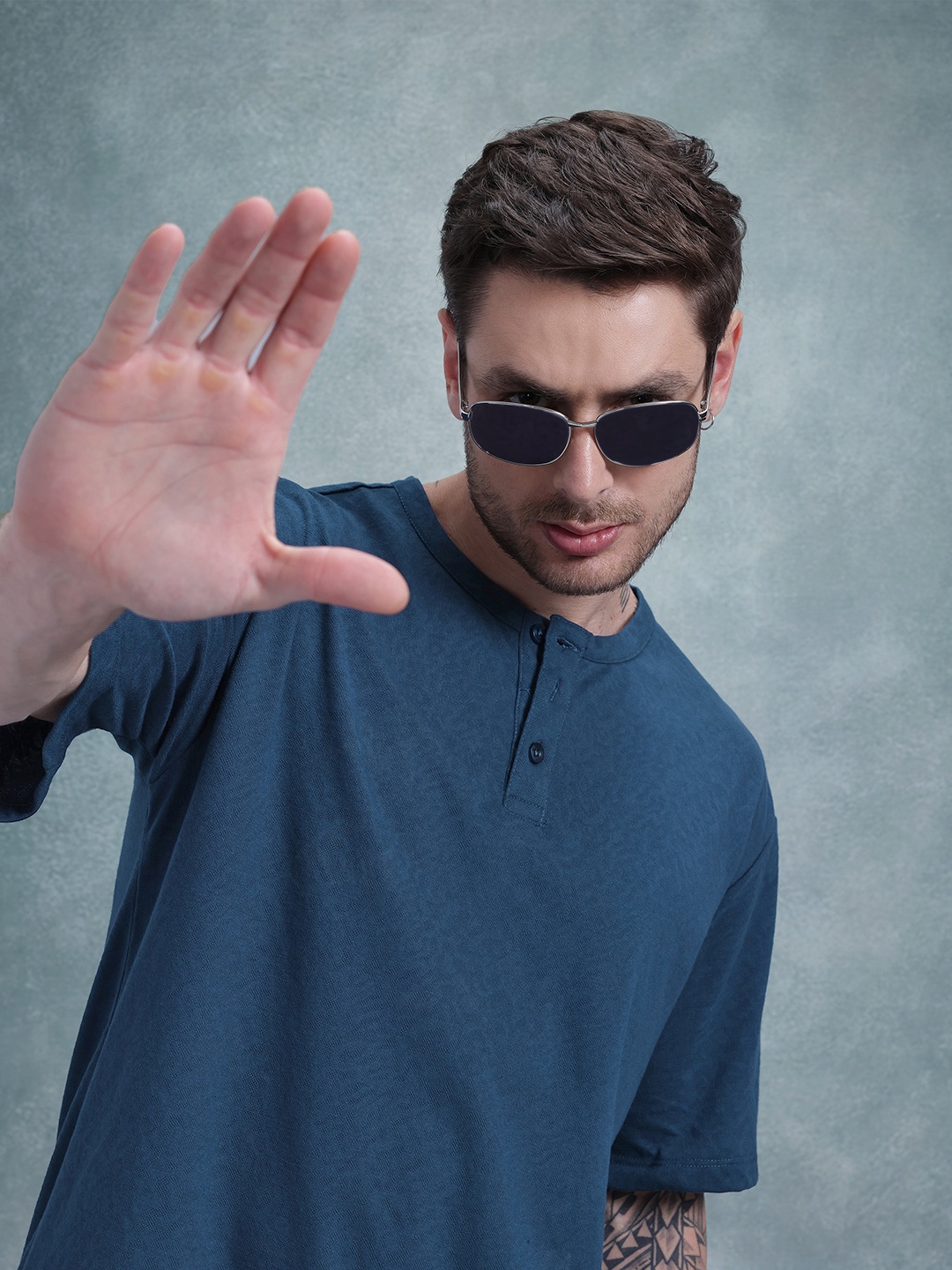 

The Roadster Life Co. Relaxed Fit Henley Neck T-shirt, Teal