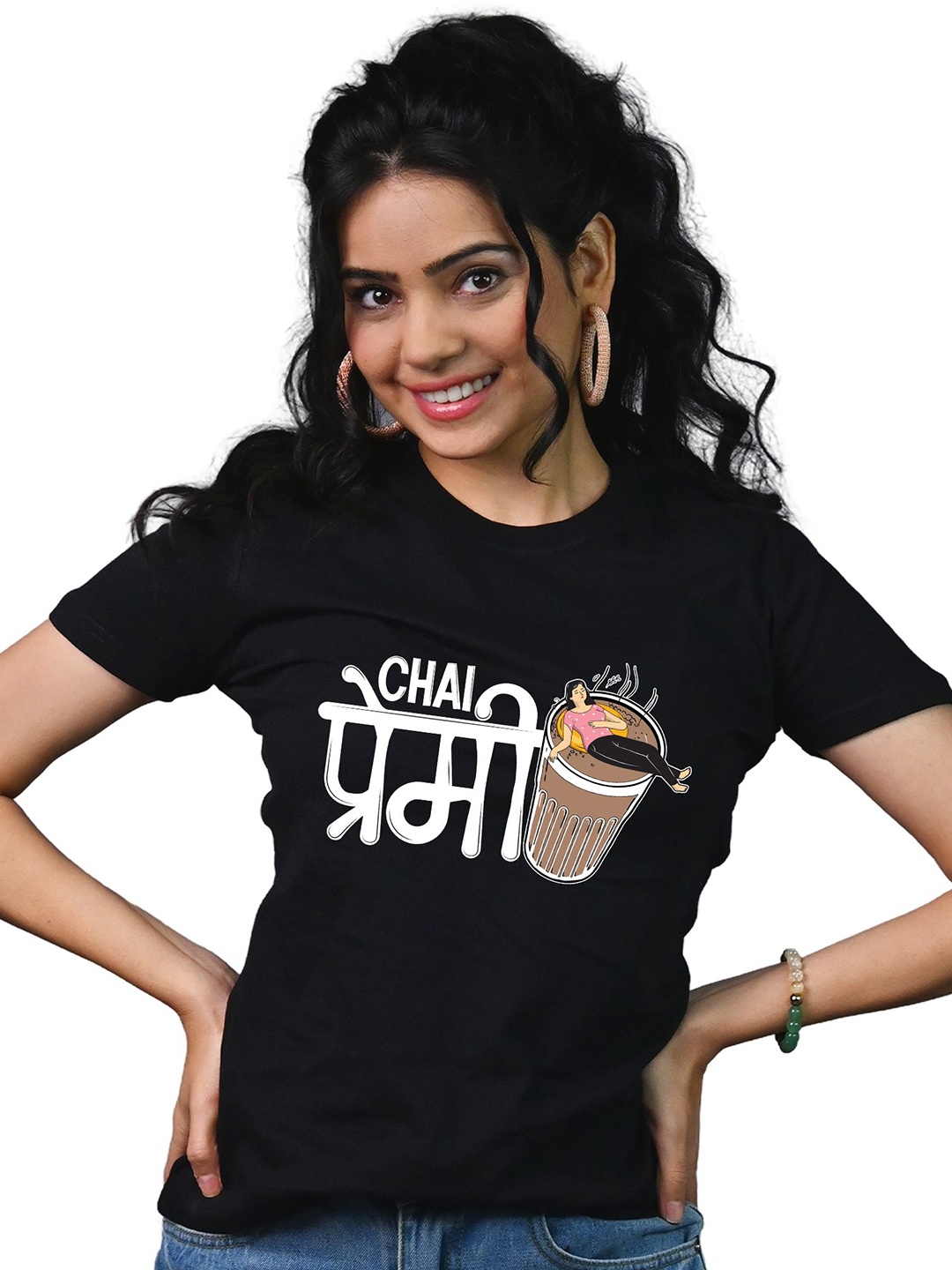 

Tedhi Medhi Family Women Typography Printed Round Neck Cotton T-shirt, Black