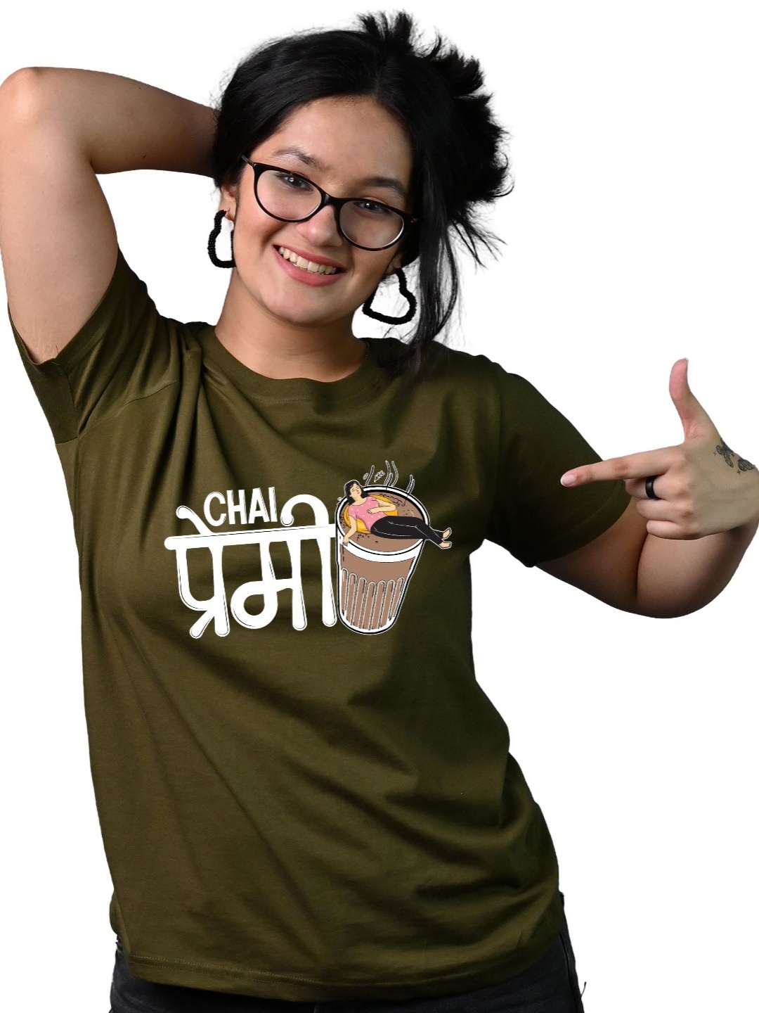 

Tedhi Medhi Family Women Typography Printed Round Neck Cotton T-shirt, Green