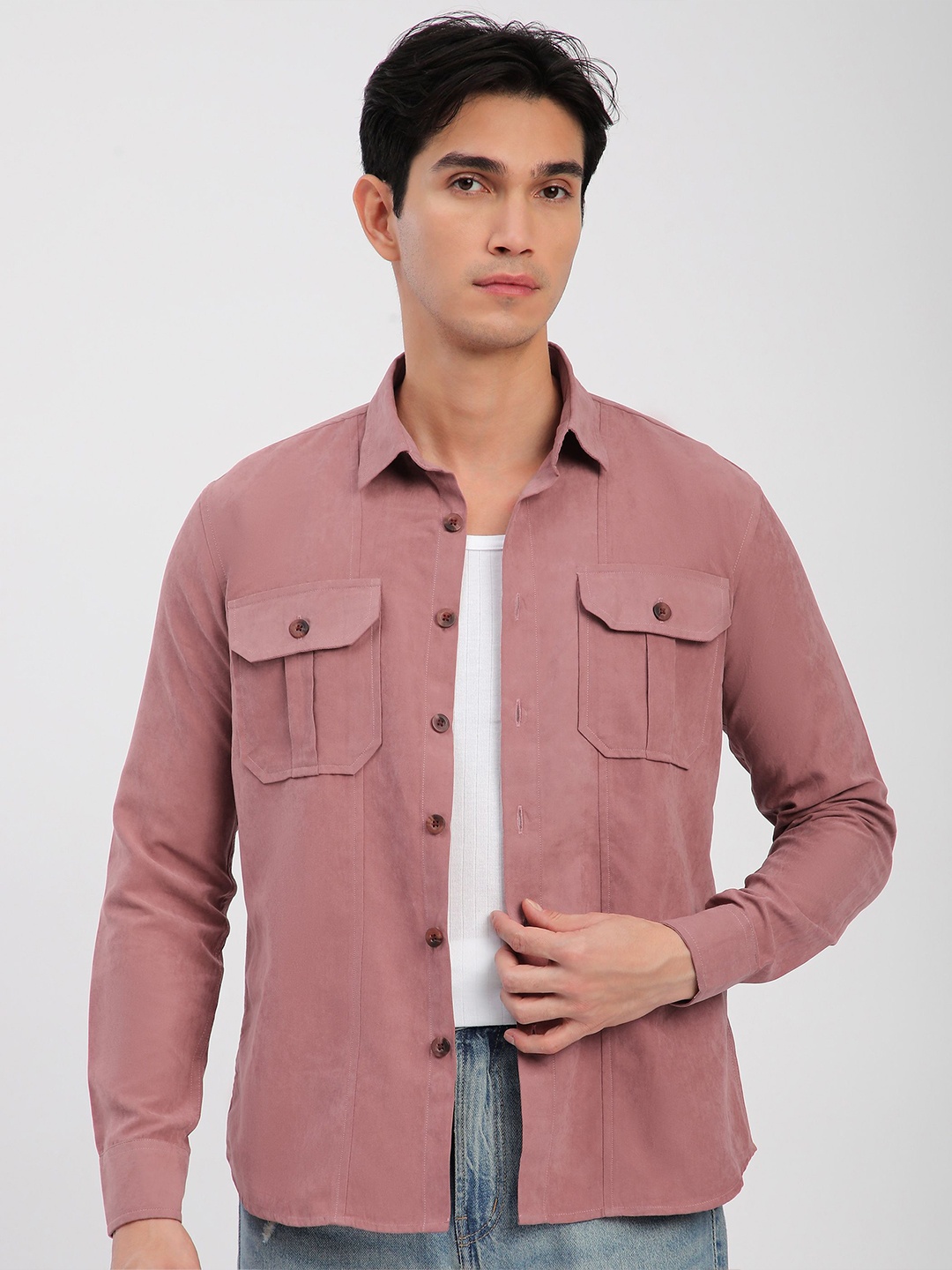 

Beyoung Men Relaxed Fit Spread Collar Solid Cotton Casual Shirt, Mauve