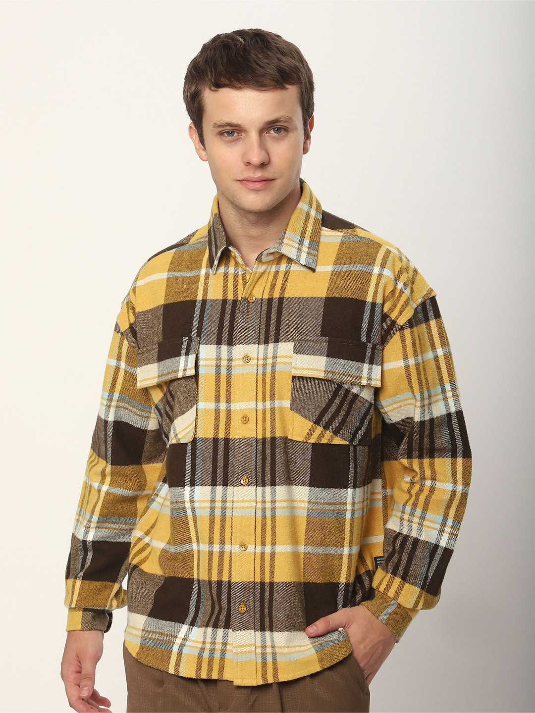 

Beyoung Recycled Plaid Flannel Shirt, Mustard
