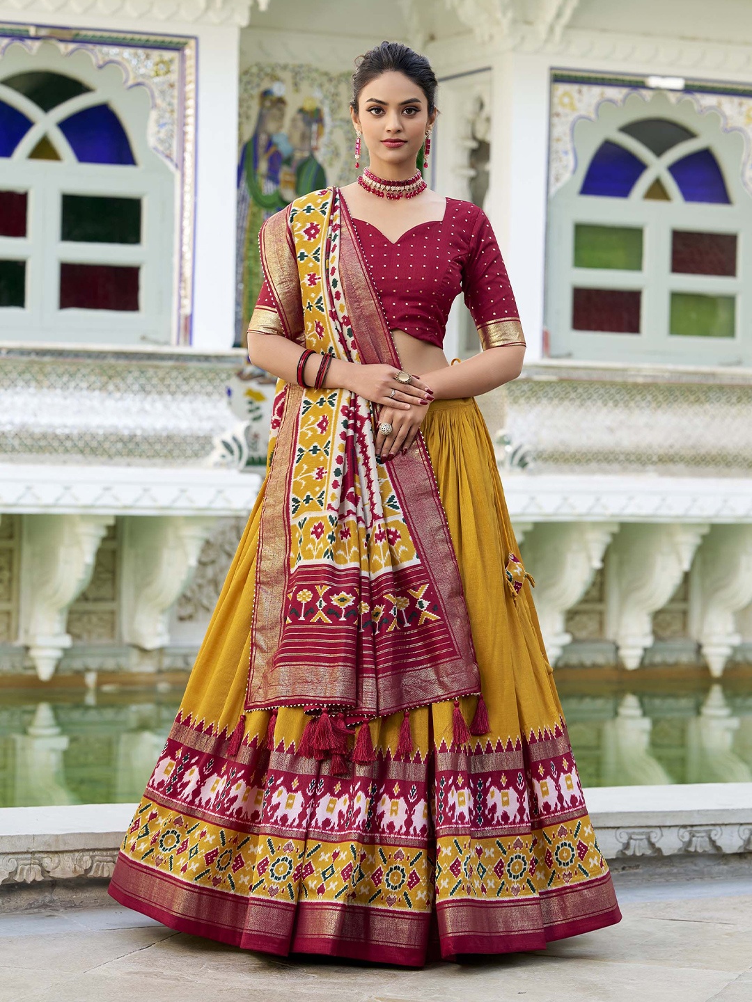 

LOOKNBOOK ART Ready to Wear Lehenga & Unstitched Blouse With Dupatta, Mustard