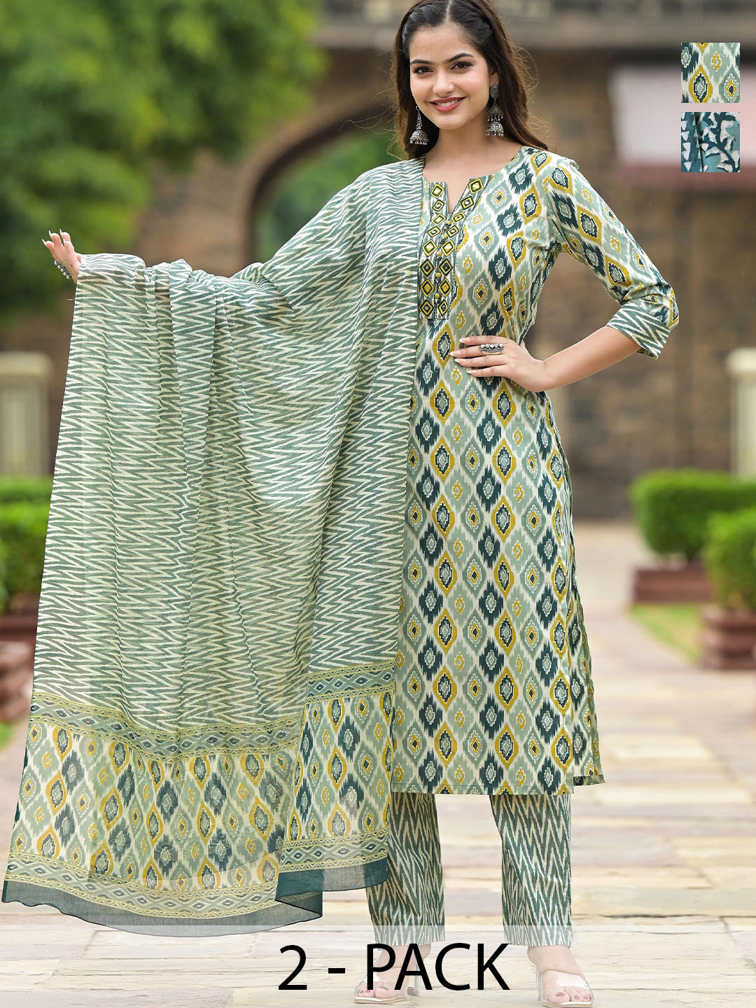 

KALINI Women Ethnic Motifs Printed Regular Kurta with Trousers & With Dupatta, Blue