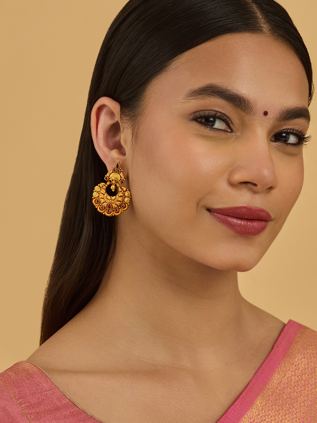 

Kushal's Fashion Jewellery Spherical Chandbalis Earrings, Red