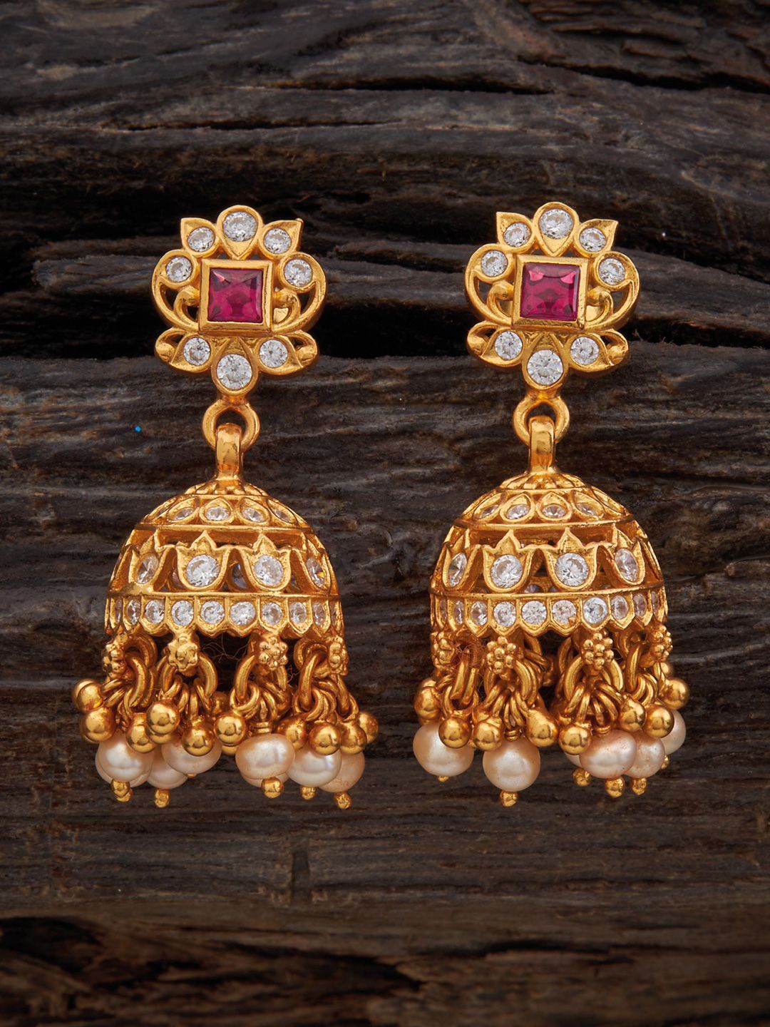 

Kushal's Fashion Jewellery Dome Shaped Jhumkas Earrings, Red