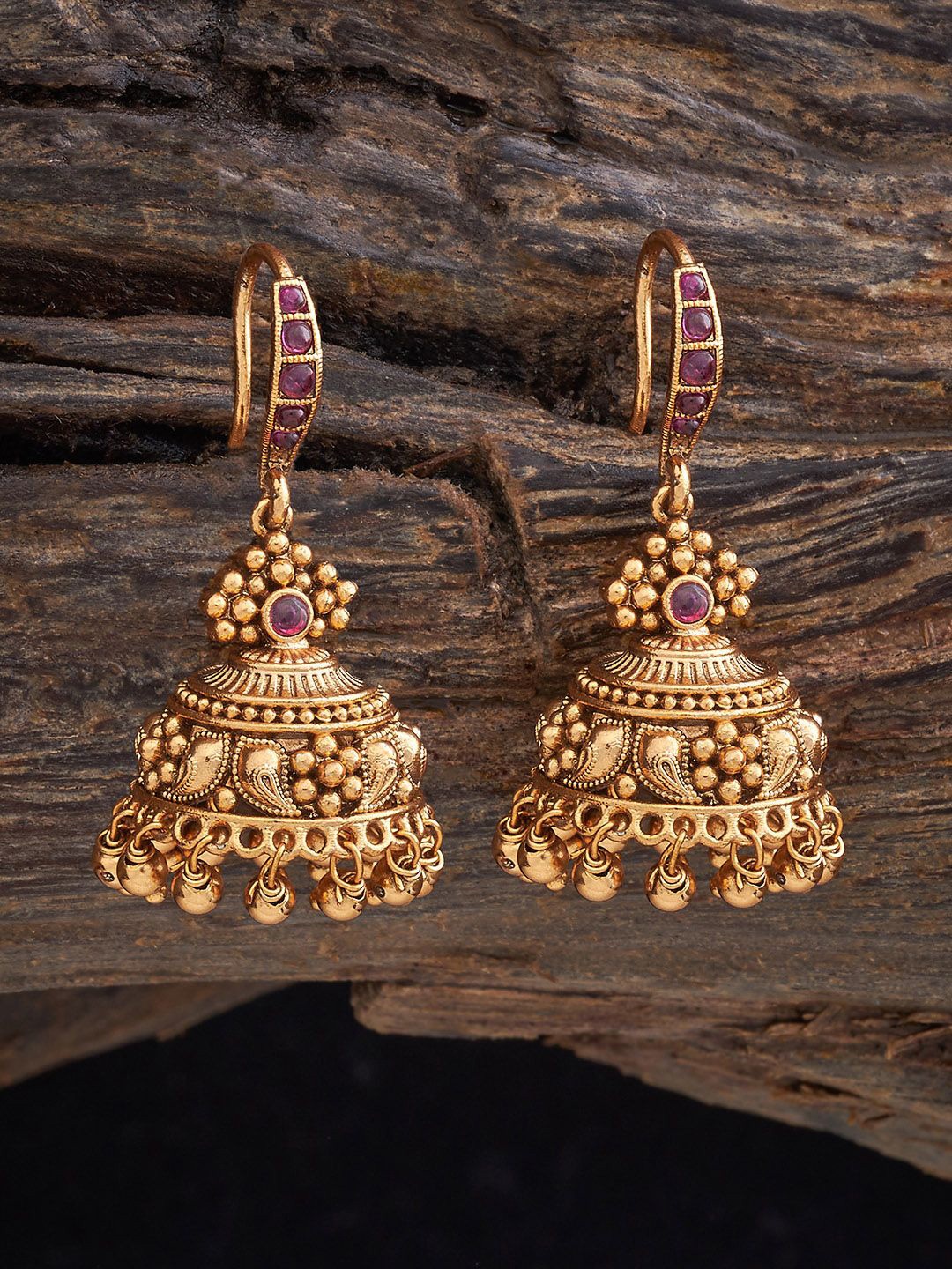 

Kushal's Fashion Jewellery Dome Shaped Jhumkas Earrings, Red