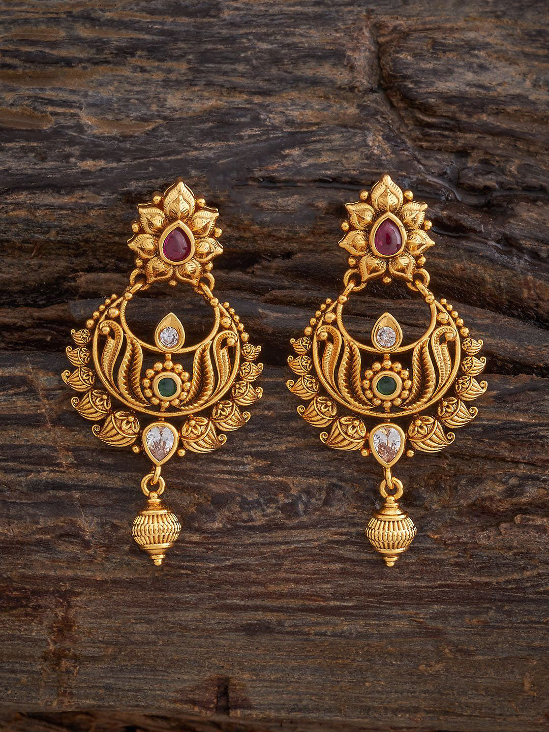 

Kushal's Fashion Jewellery Spherical Chandbalis Earrings, Red