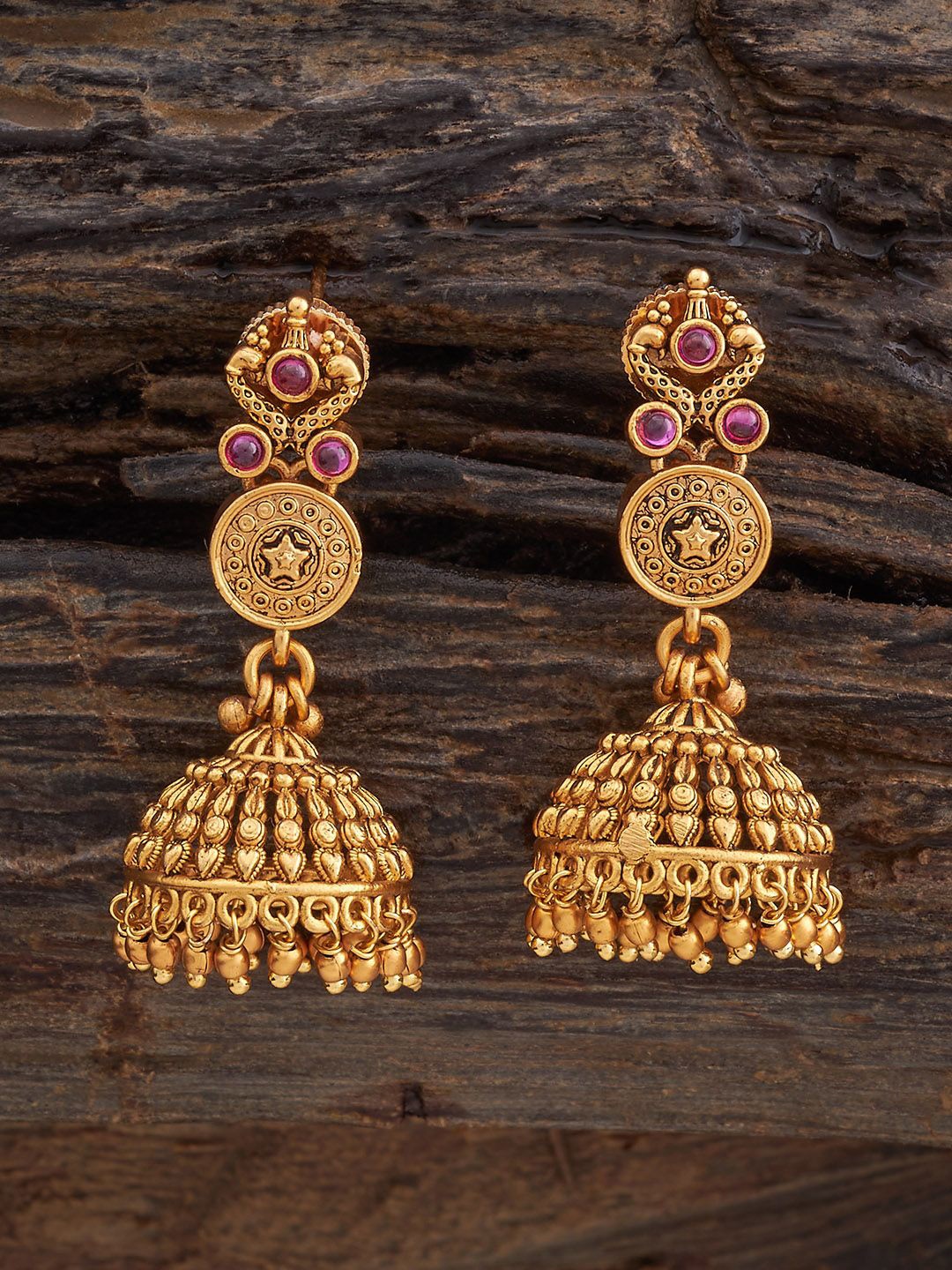 

Kushal's Fashion Jewellery Dome Shaped Jhumkas Earrings, Red