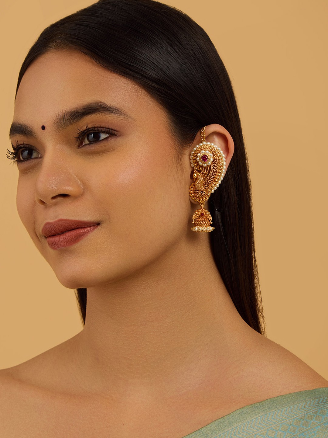 

Kushal's Fashion Jewellery Dome Shaped Jhumkas Earrings, Red
