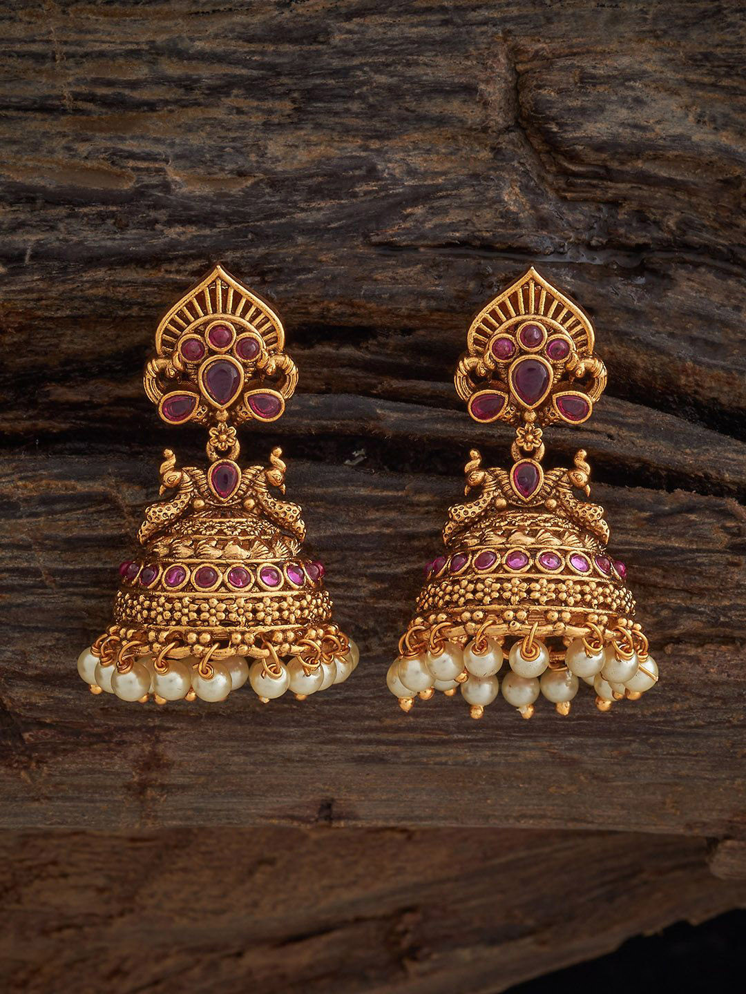 

Kushal's Fashion Jewellery Dome Shaped Jhumkas Earrings, Red