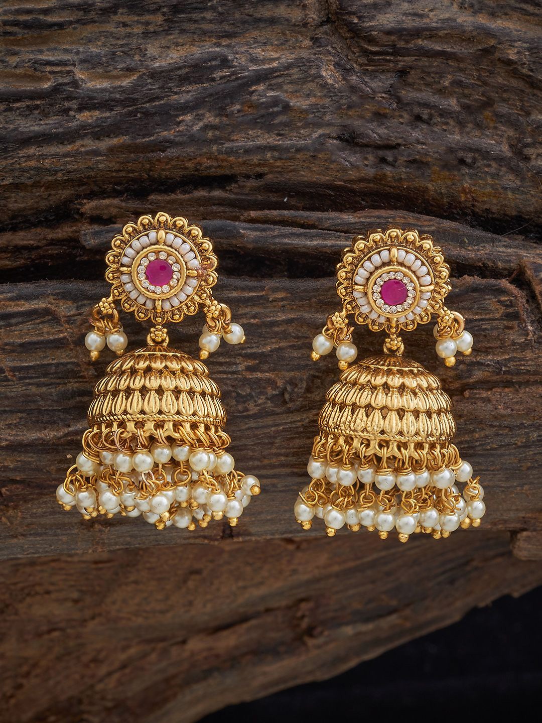 

Kushal's Fashion Jewellery Dome Shaped Jhumkas Earrings, Red