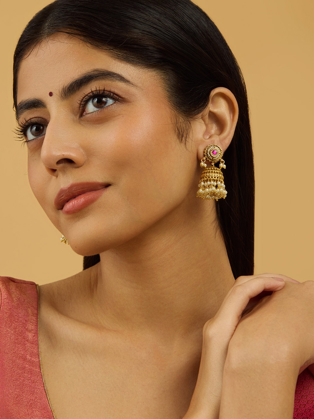 

Kushal's Fashion Jewellery Dome Shaped Jhumkas Earrings, Red