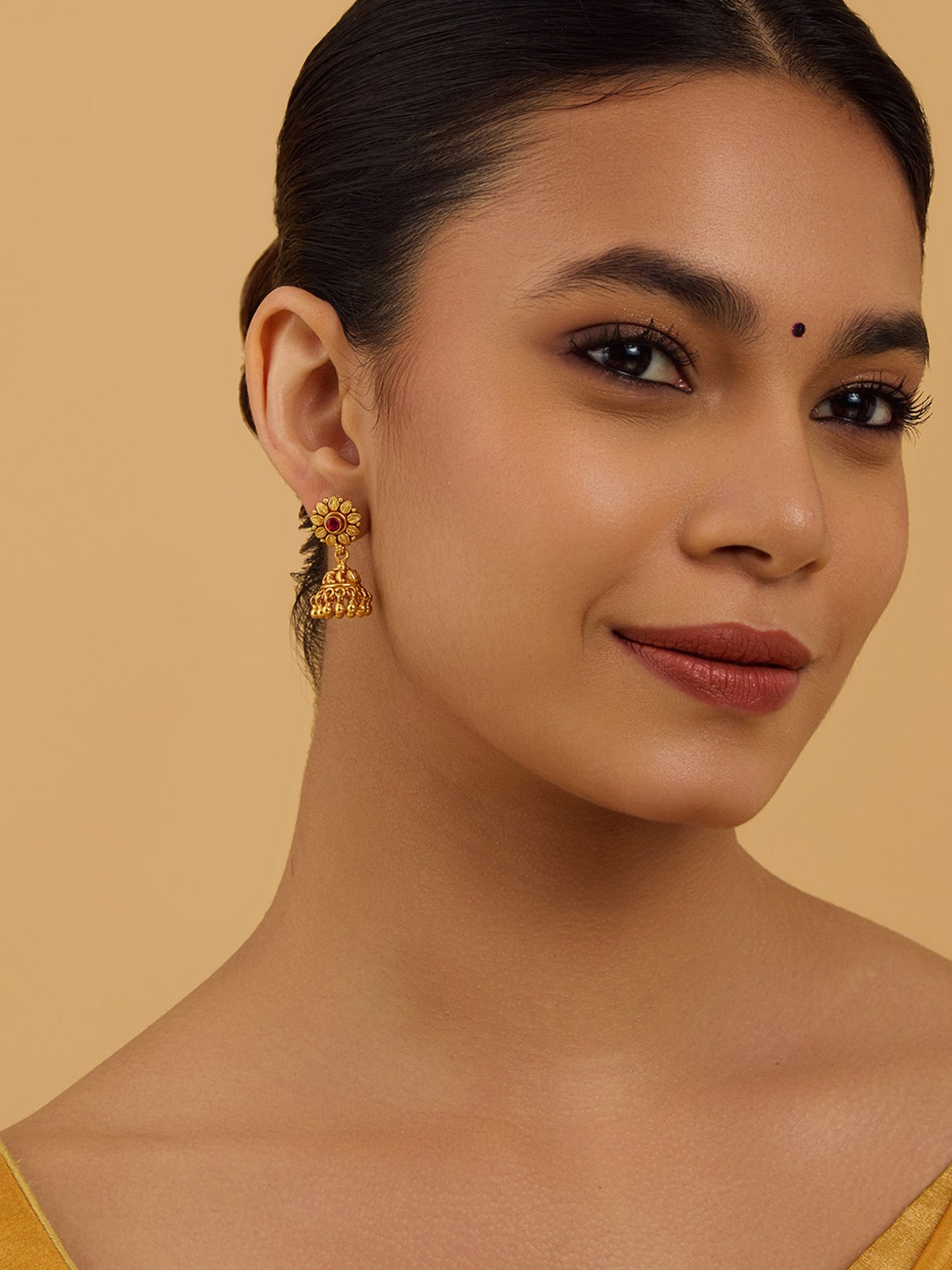 

Kushal's Fashion Jewellery Dome Shaped Jhumkas Earrings, Red