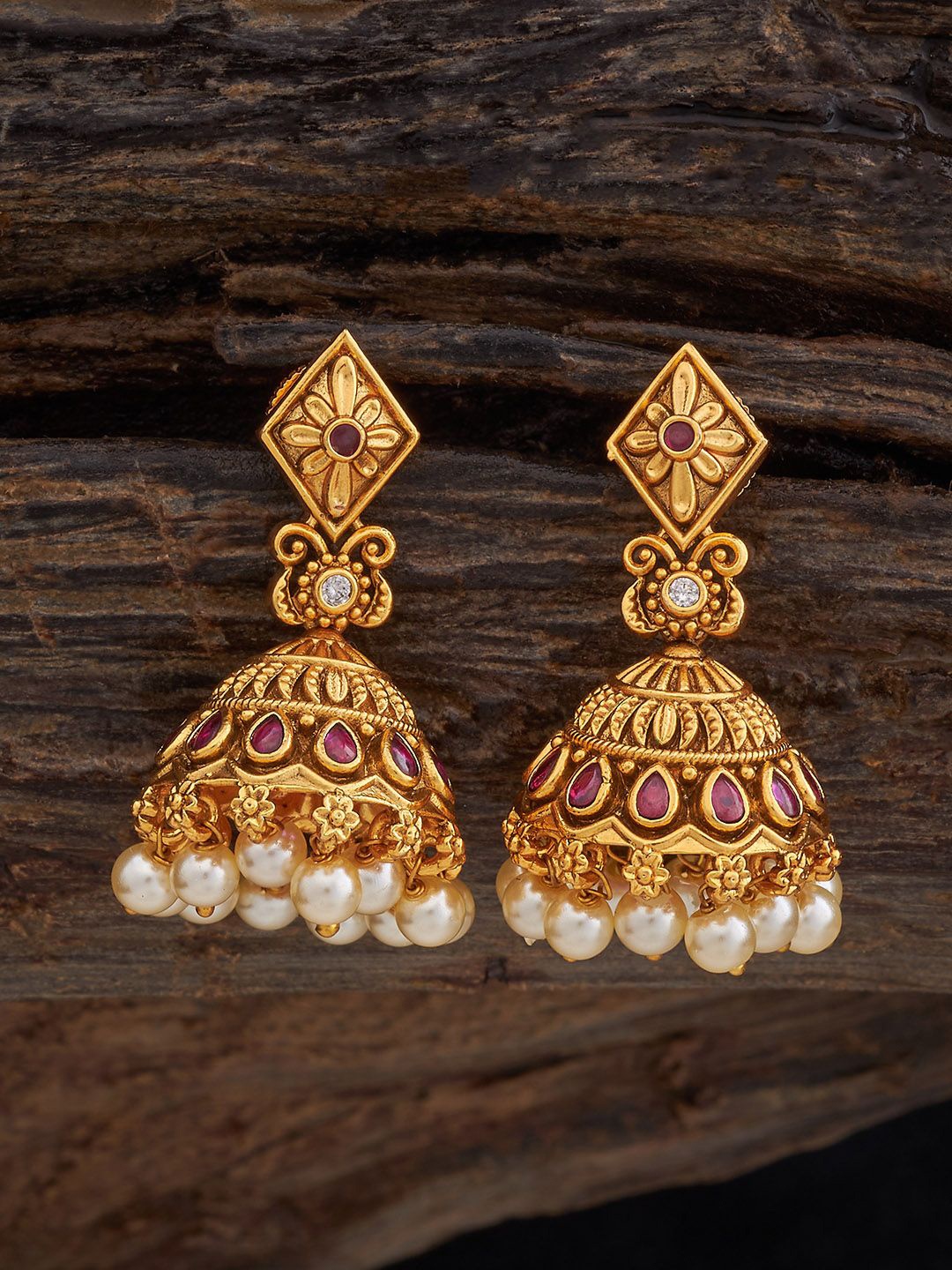 

Kushal's Fashion Jewellery Dome Shaped Jhumkas Earrings, Red