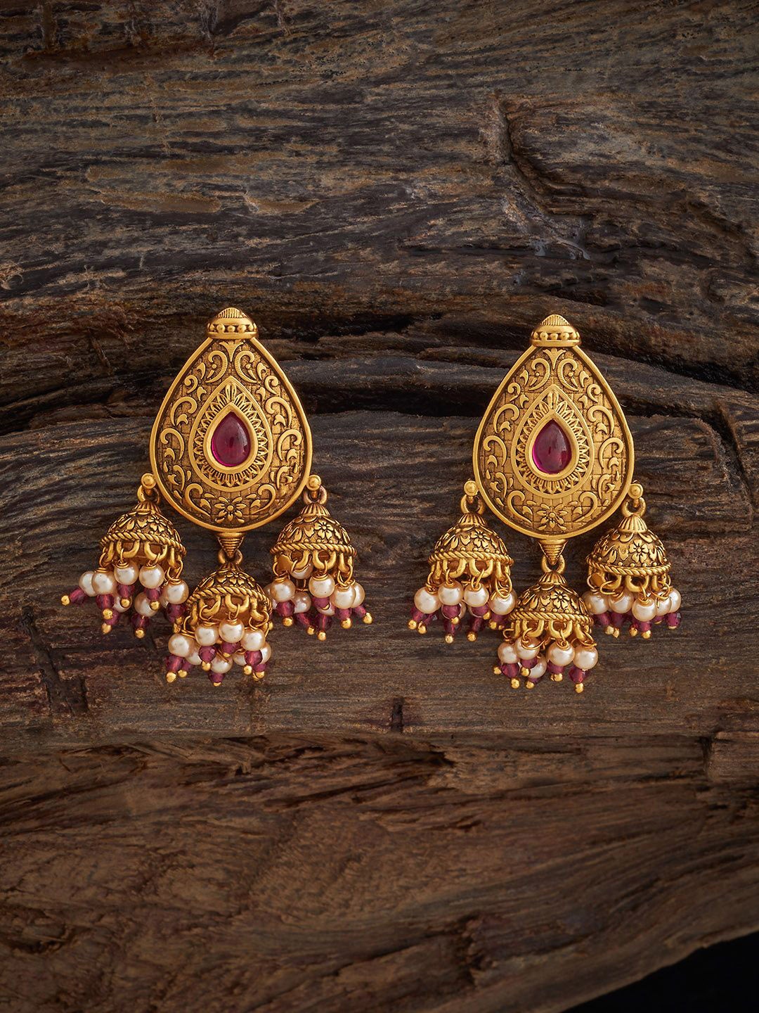 

Kushal's Fashion Jewellery Dome Shaped Jhumkas Earrings, Red