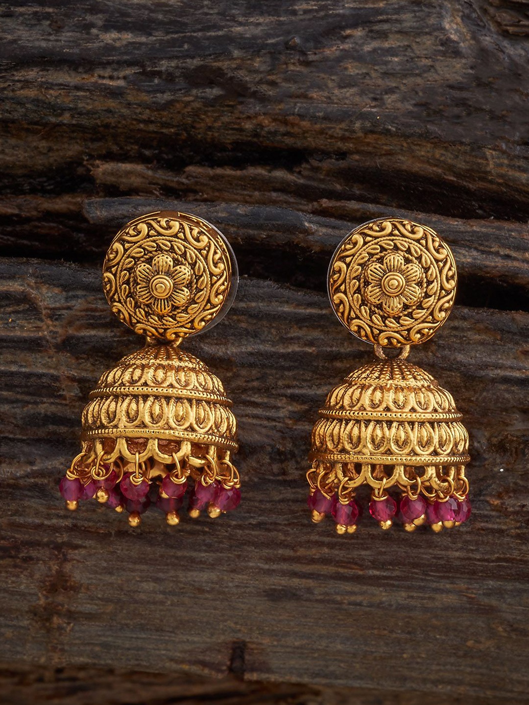 

Kushal's Fashion Jewellery Dome Shaped Jhumkas Earrings, Red