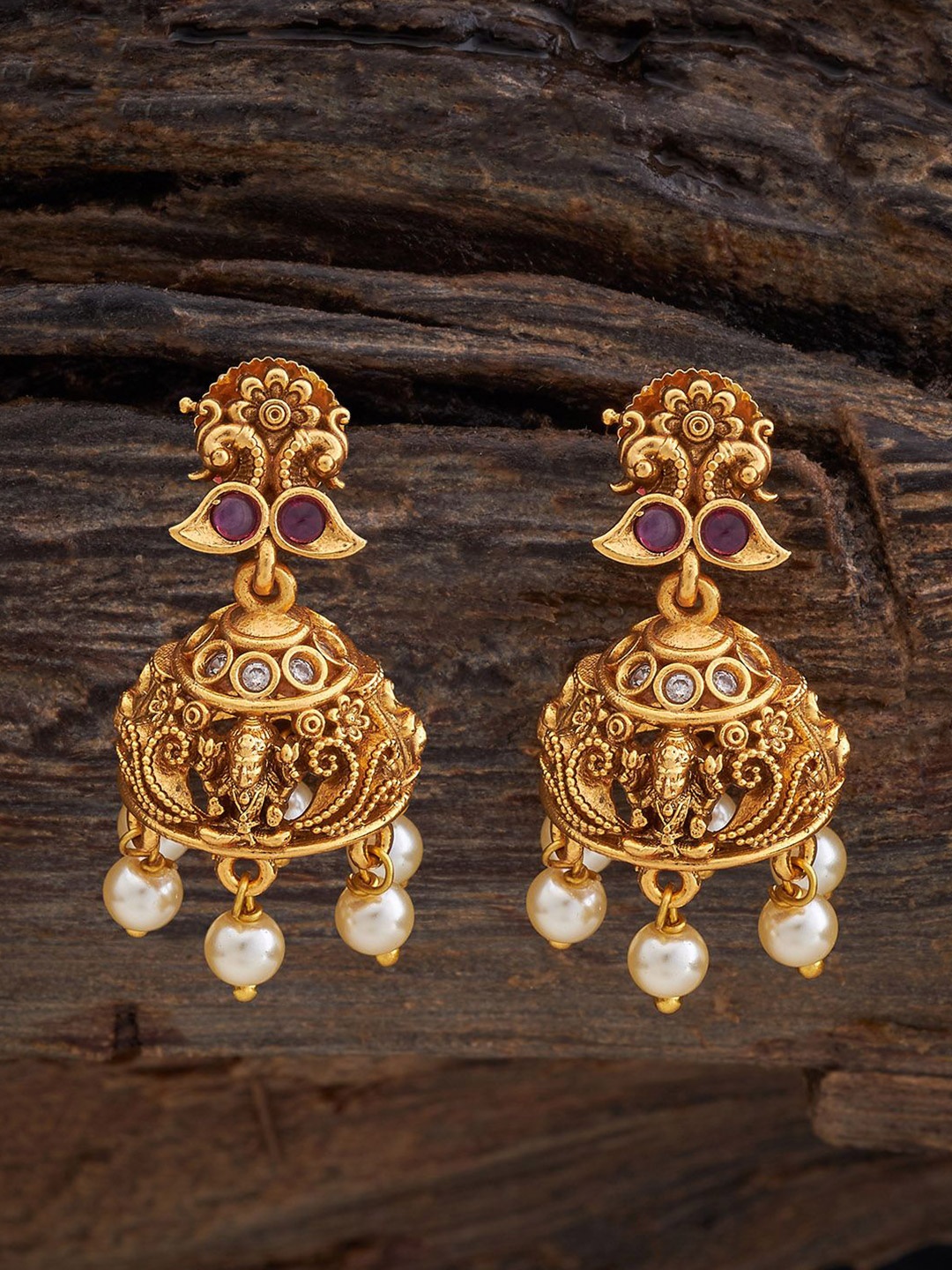 

Kushal's Fashion Jewellery Dome Shaped Jhumkas Earrings, Red