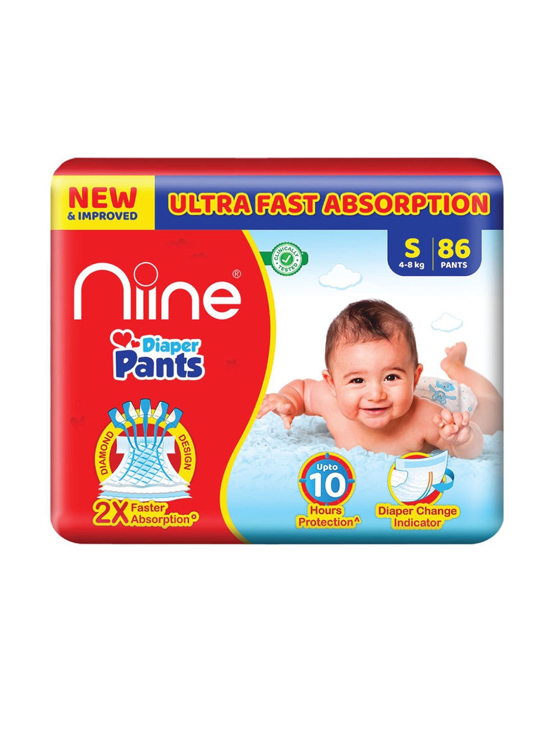 

Niine Ultra Fast Absoration Baby Diaper Pants- S- 86 Pants, White