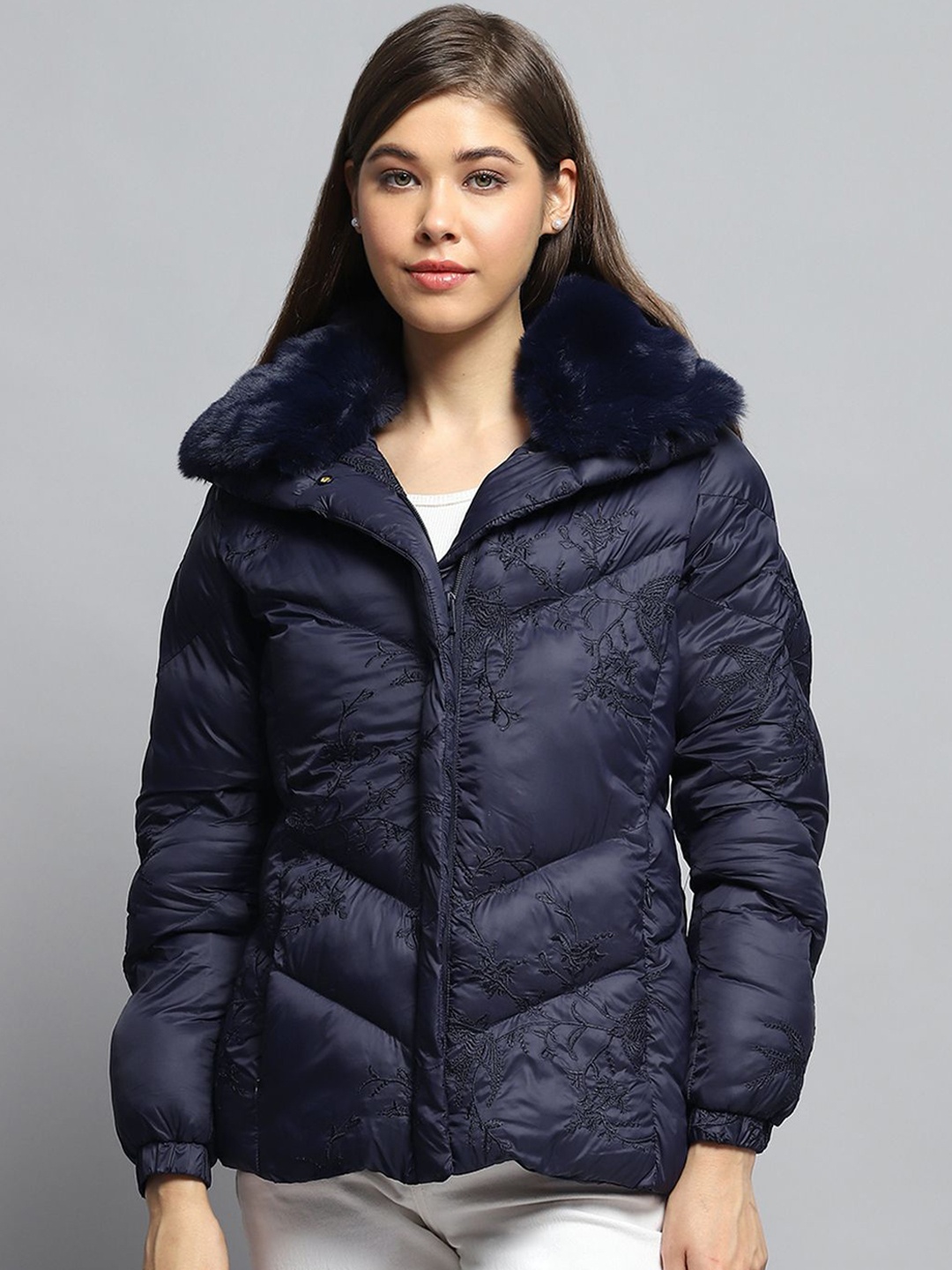 

Monte Carlo Women Spread Collar Solid Casual Lightweight Parka Jacket, Navy blue