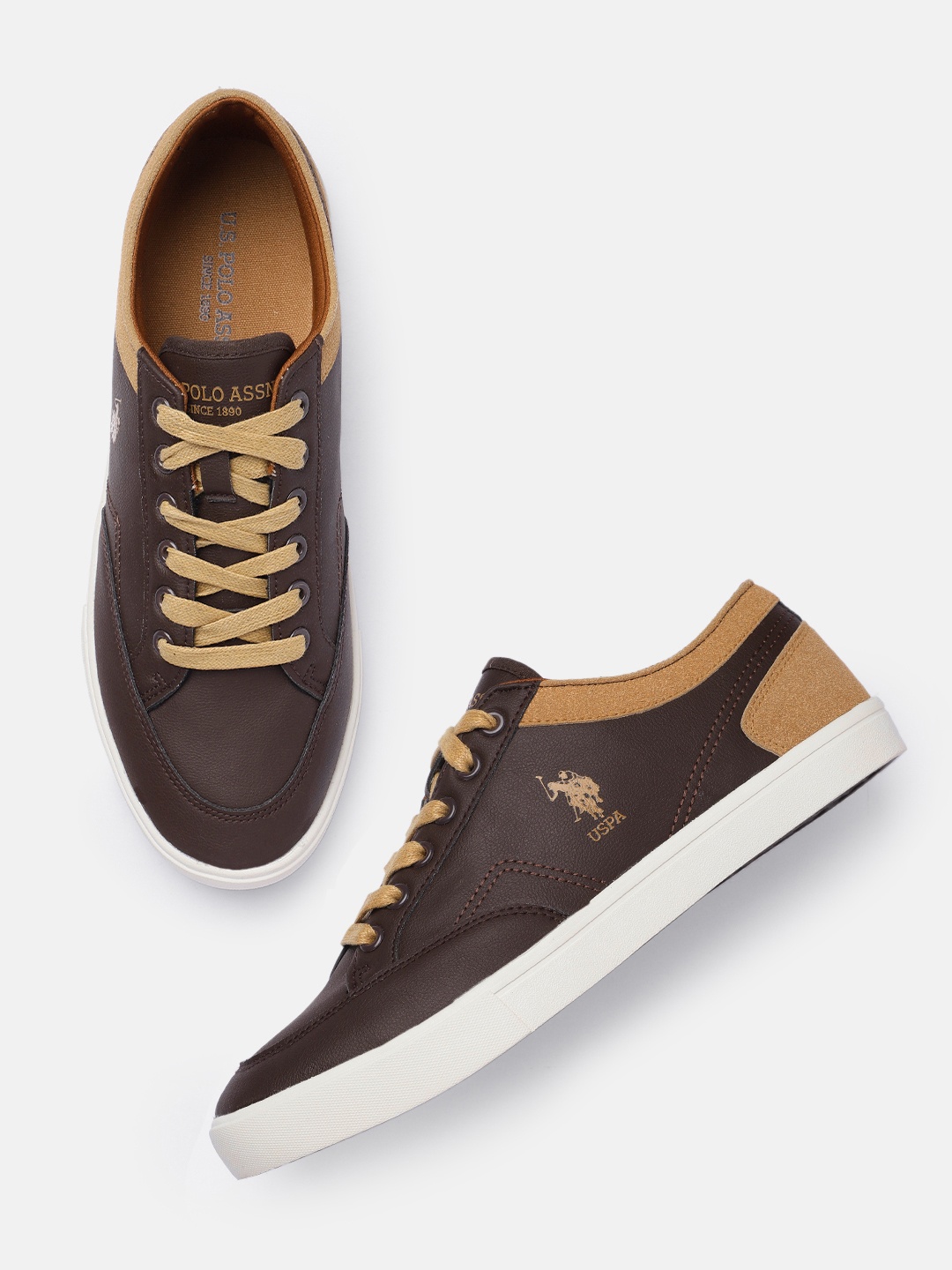 

U.S. Polo Assn. Men Colourblocked Sneakers, Brown